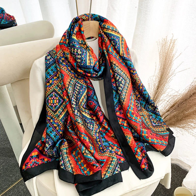 Women's Casual Elegant Wedding Leopard Satin Printing And Dyeing Silk Scarf Hijab