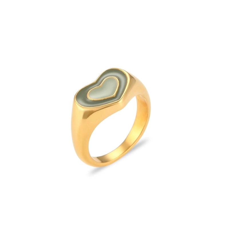 Fashion Heart Shape 304 Stainless Steel 18K Gold Plated Plating Rings