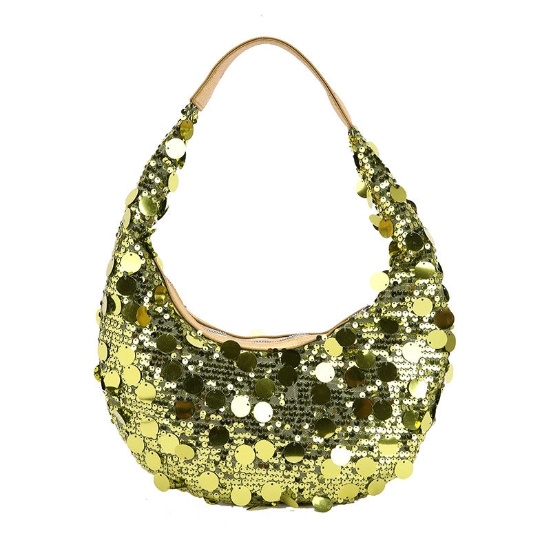 Women's Medium Sequin Solid Color Sexy Classic Style Crescent Shaped Zipper Underarm Bag