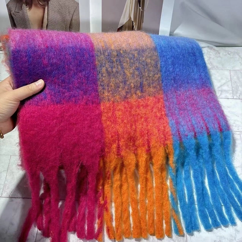 Women's Minimalist Lattice Imitation Cashmere Tassel Scarf