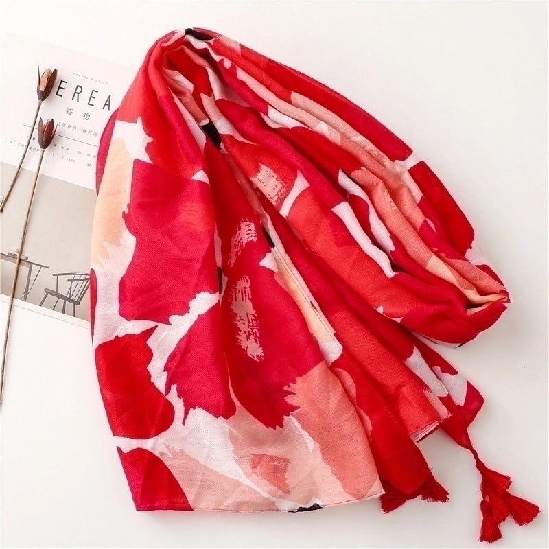 Spring And Summer Scarf Retro Red Scarf Bohemian Long Gauze Scarf