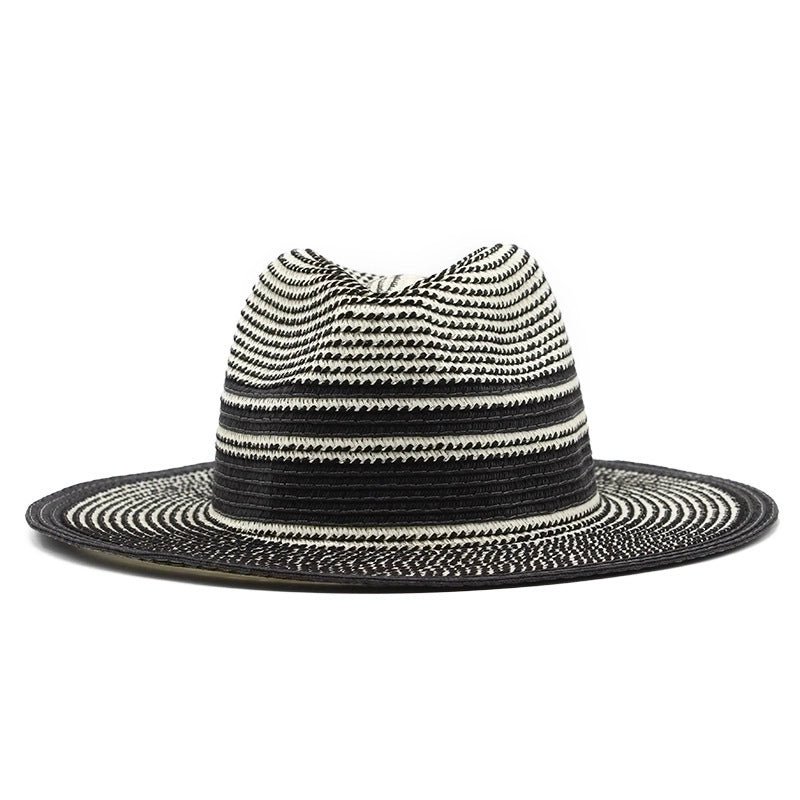 Women's Minimalist Classic Style Color Block Flat Eaves Straw Hat