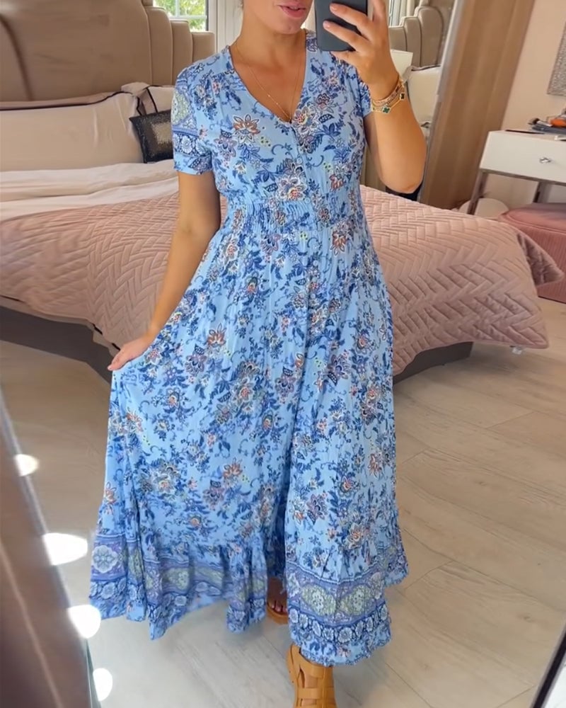 🎁LAST DAY SALE-49% OFF🎁Floral Print V-neck Dress