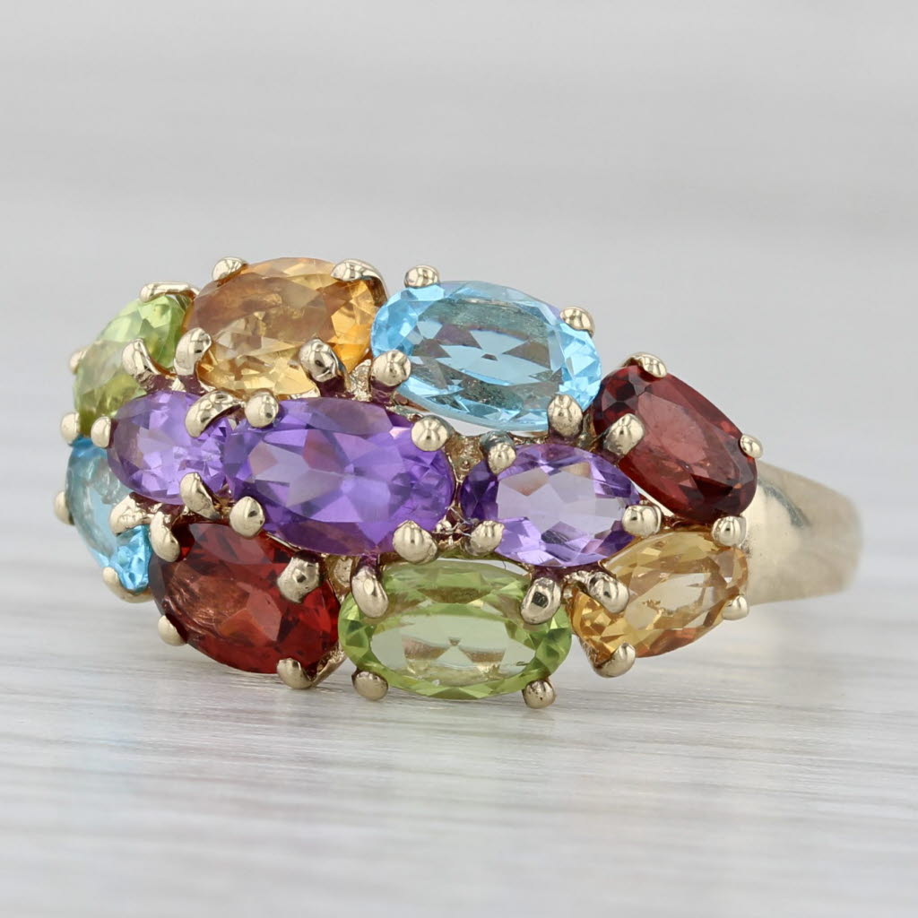 4.11ctw Rainbow Gemstone Cluster Ring 10k Gold Amethyst Peridot Garnet Topaz
