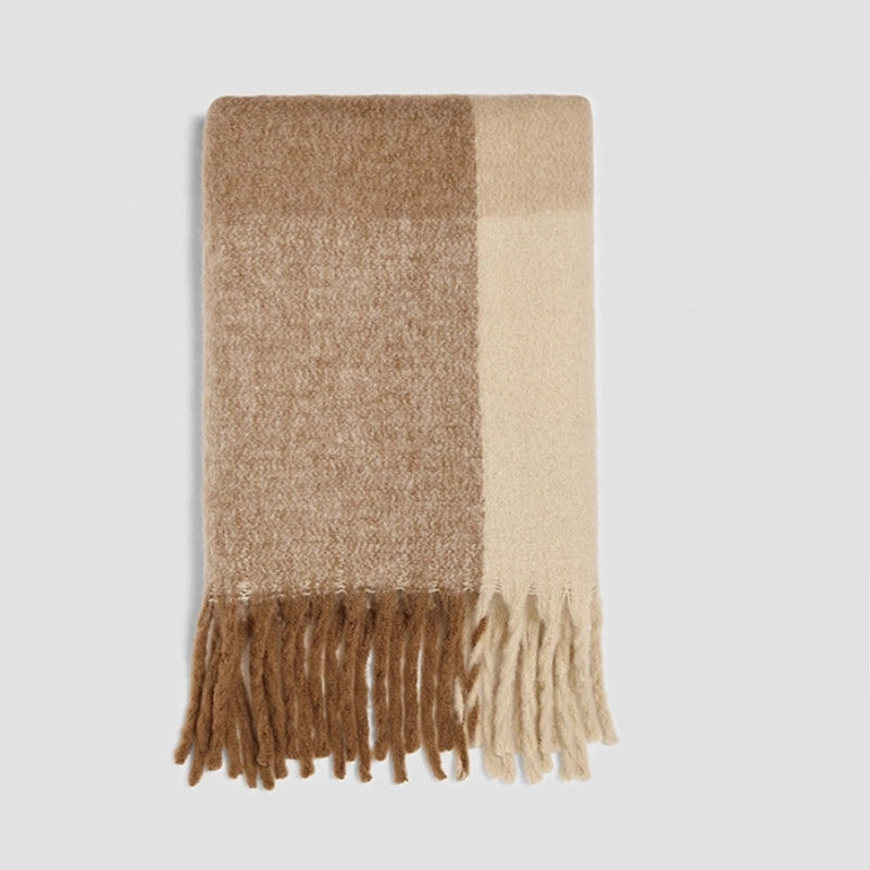 Women's Fashion Color Block Imitation Cashmere Tassel Winter Scarves