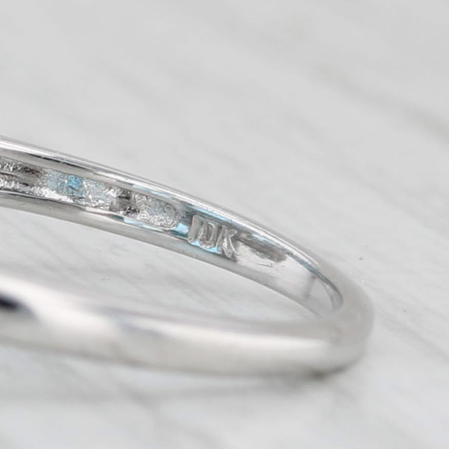 6.37ctw Blue Topaz 3-Stone Ring 10k White Gold Size 7 Diamond Accents