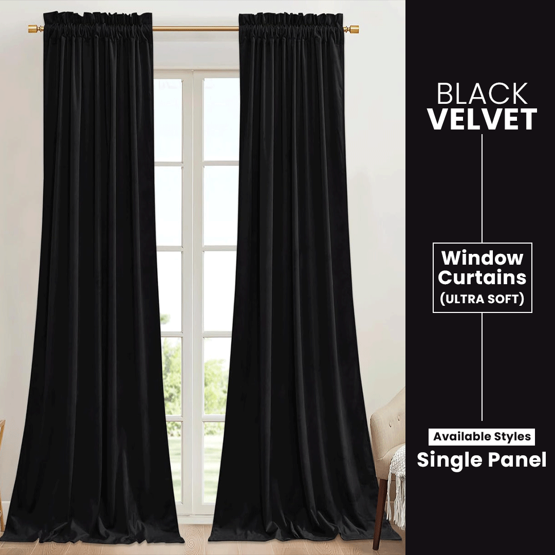 Black-Velvet Window Curtains (Ultra Soft)