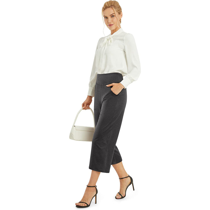 Women Wide Leg Yoga Capri High Waist Stretch Workout Sweatpants With Pockets Casual Straight Leg Pants