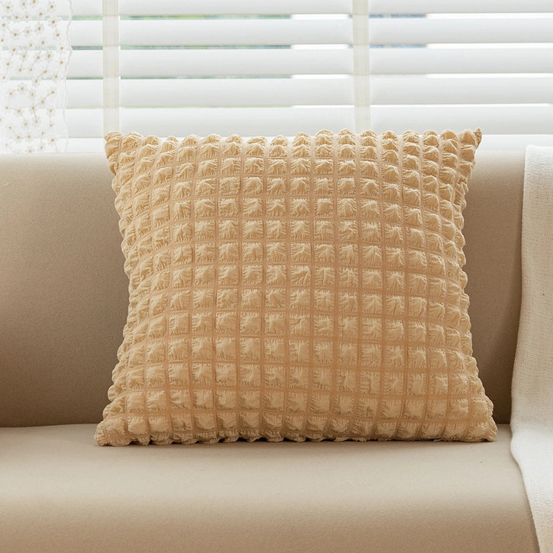 Cream Style Pillow Home Sofa Cushion Simple Solid Color Elastic Puff Plaid Pillow Case Bedside Pillow