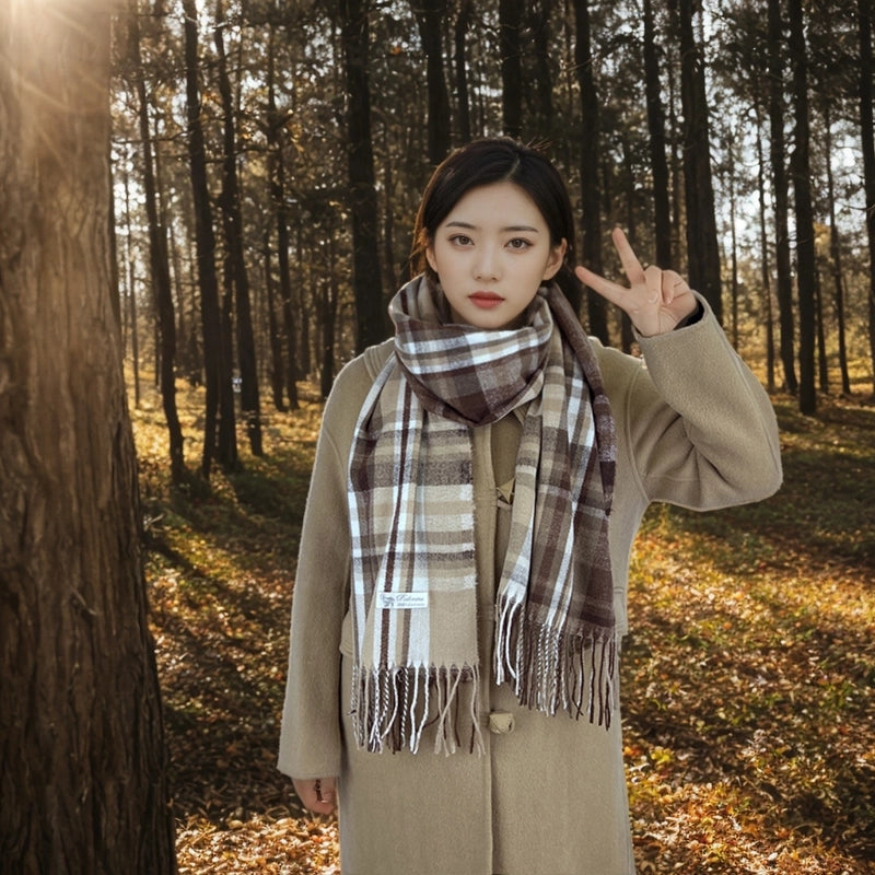 Women's Casual Minimalist Color Block Imitation Cashmere Tassel Scarf