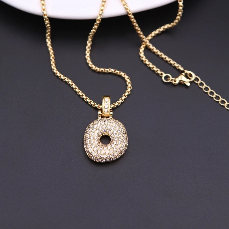 Copper Minimalist Shiny Plating Hollow Out Inlay Letter Zircon Pendant Necklace