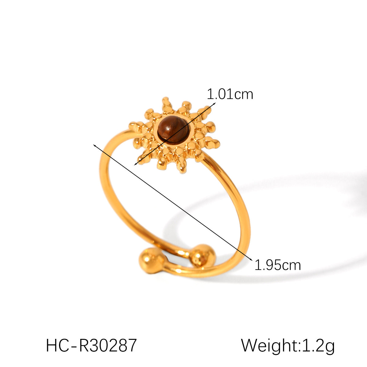 French Retro Stainless Steel Inlaid Natural Tiger Eye Stone Ring Female All-Match Geometric Titanium Steel Ring