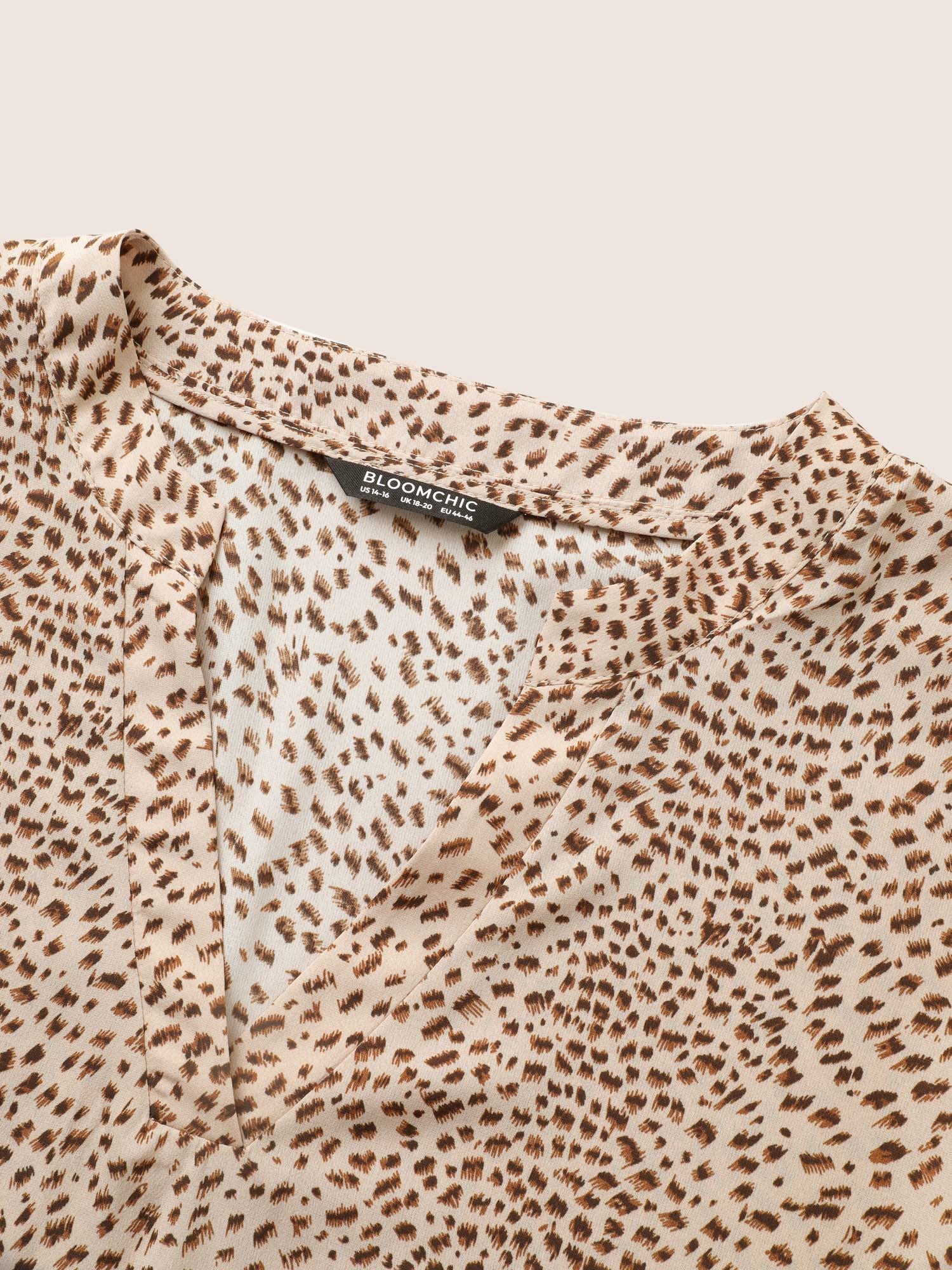 Leopard Print V Neck Ruffle Sleeve Blouse