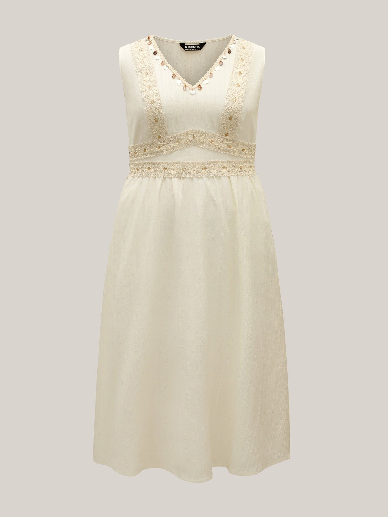 Textured Solid Lace Trim Midi Dress