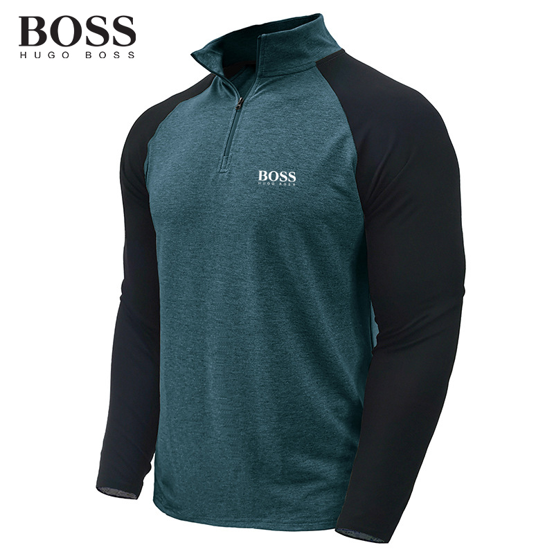 BOSS Men-s Long Sleeved Zipper High Neck Sweatshirt Stand Collar Coat