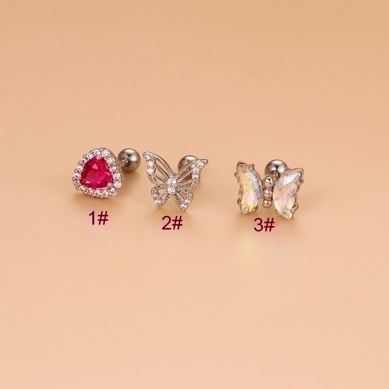 1 Piece Ear Cartilage Rings & Studs Fashion Heart Shape Butterfly 316L Stainless Steel  Copper Hollow Out Inlay Zircon