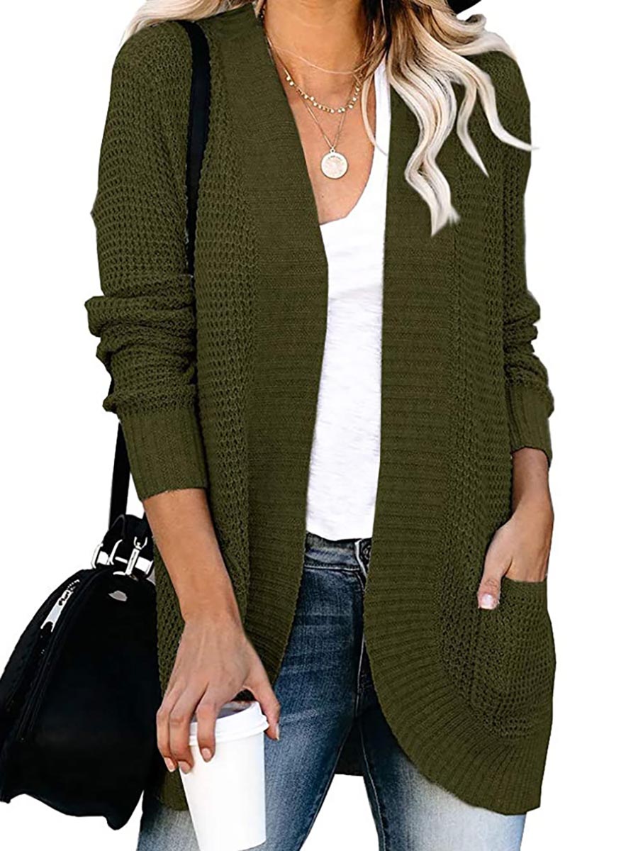 Solid Color Long Sleeve Knitted Cardigan5 colors