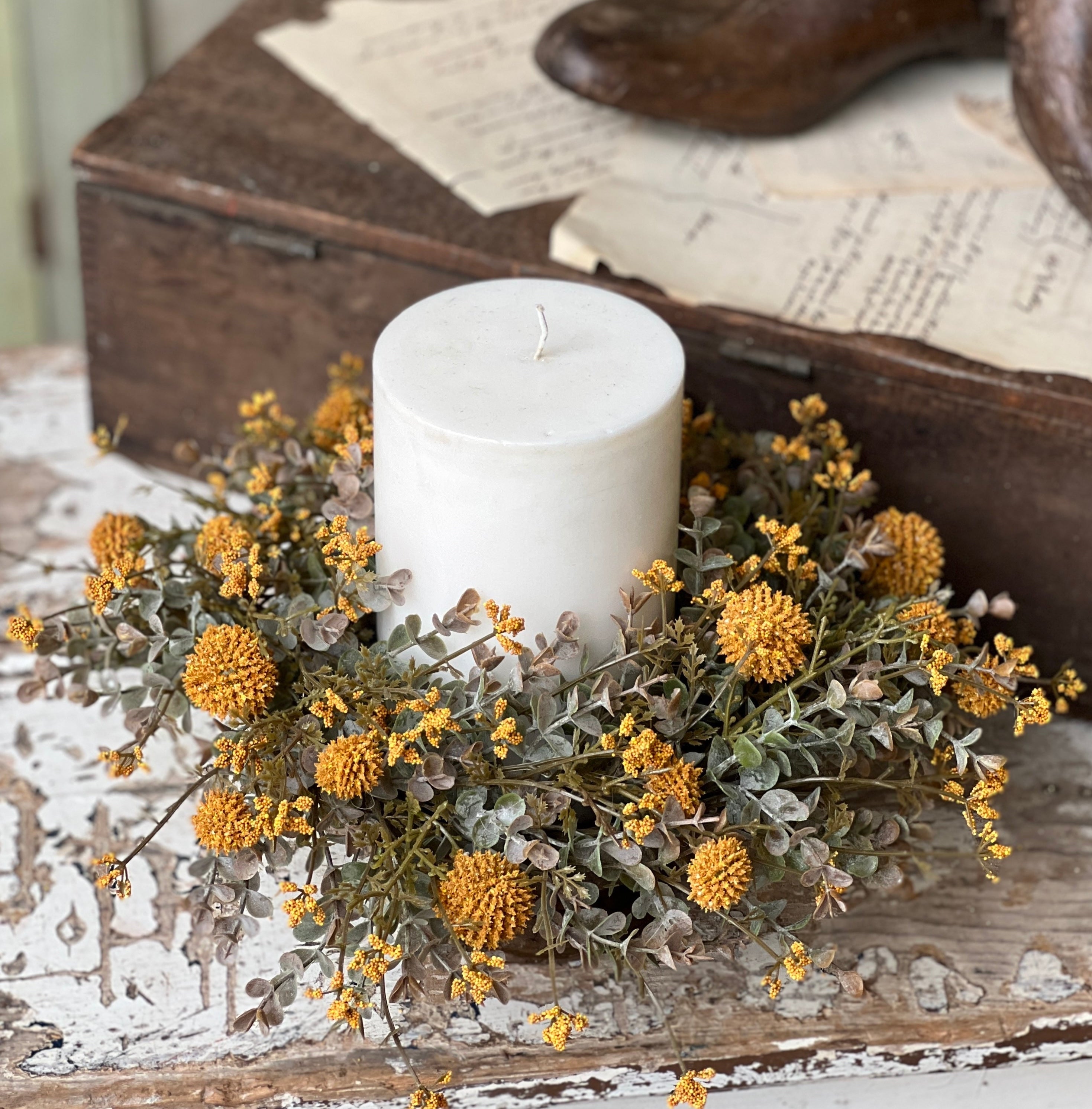 Fall Flower Candle Ring. Mustard Yellow