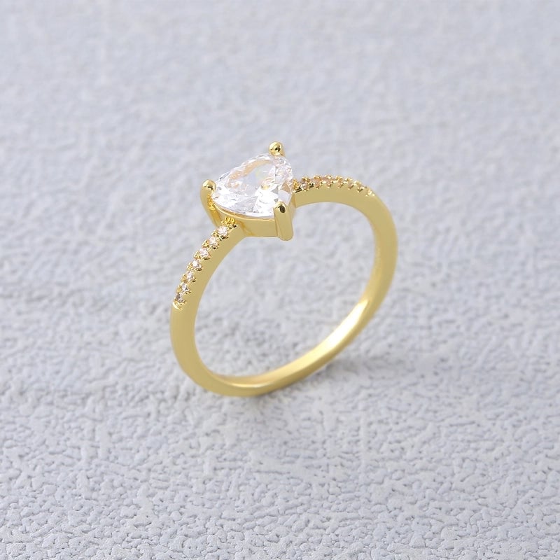 Copper 18K Gold Plated Gold Plated Plating Inlay Water Droplets Heart Shape Zircon Open Rings Rings