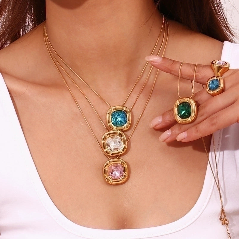 304 Stainless Steel 18K Gold Plated Vintage Style Minimalist Classic Style Plating Square Rings Earrings Necklace