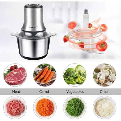 Meat Grinder Chopper 3L .Electric Stainless Steel Meat Chopper. Silver