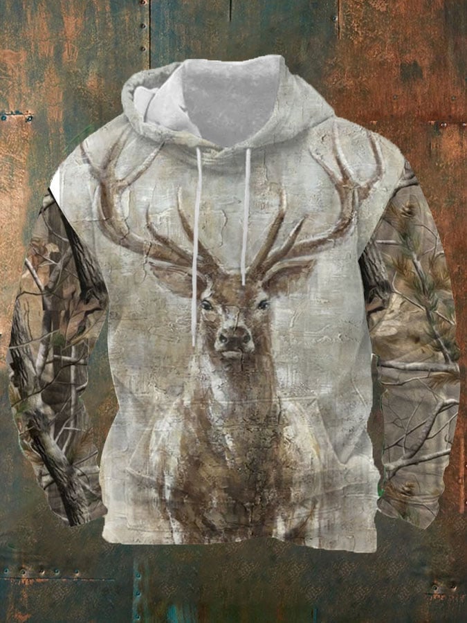 Men's Vintage Stag Hunt Print Hoodie