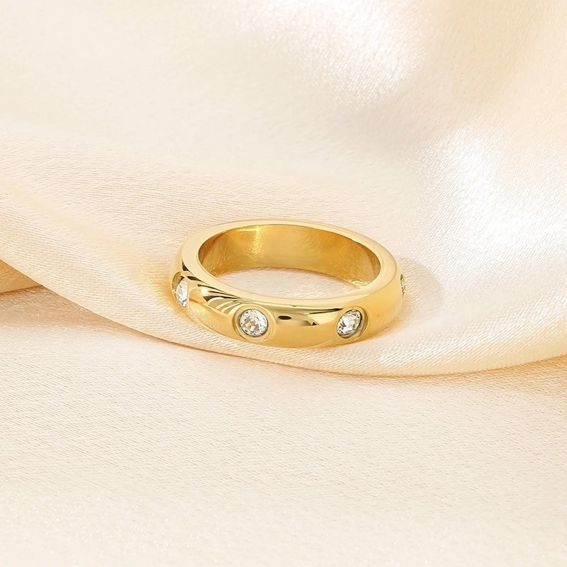 Minimalist Round 304 Stainless Steel Zircon 18K Gold Plated Inlay Rings