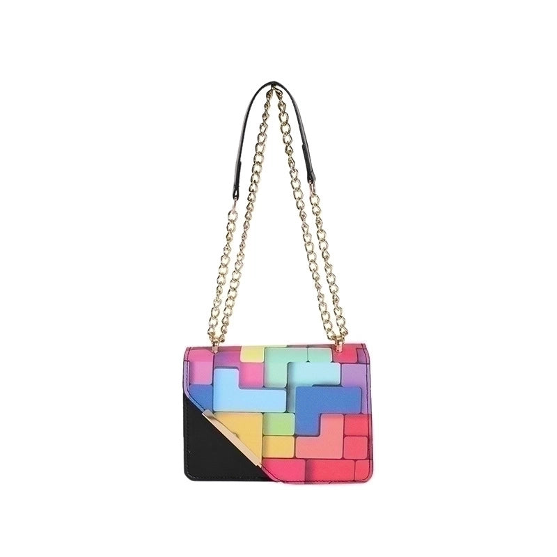 Women's Small Pu Leather Color Block Streetwear Square Magnetic Buckle Shoulder Bag Crossbody Bag