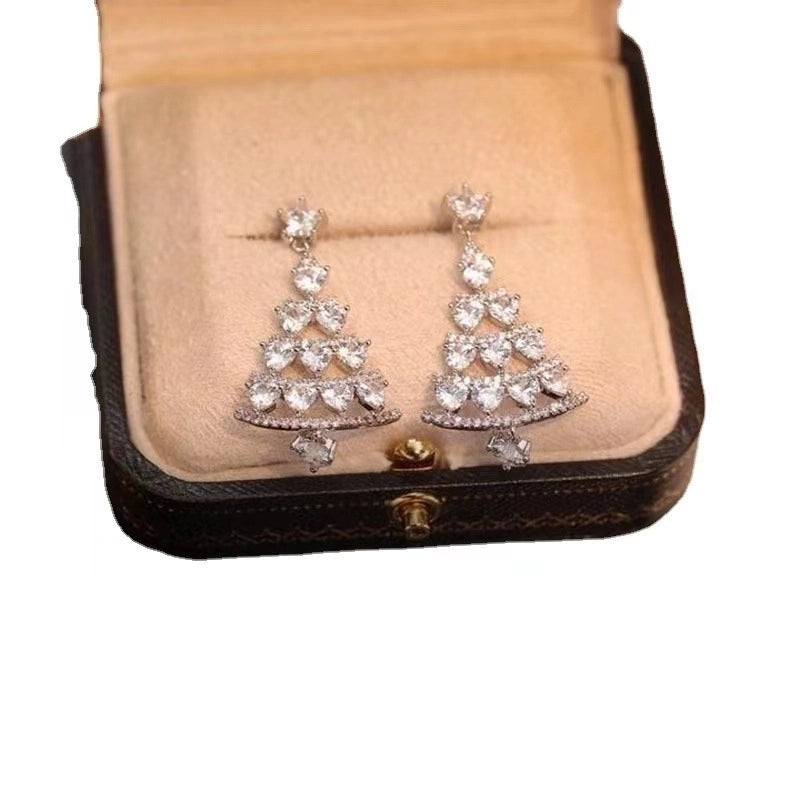 1 Pair Sweet Christmas Tree Plating Inlay Alloy Artificial Gemstones Drop Earrings