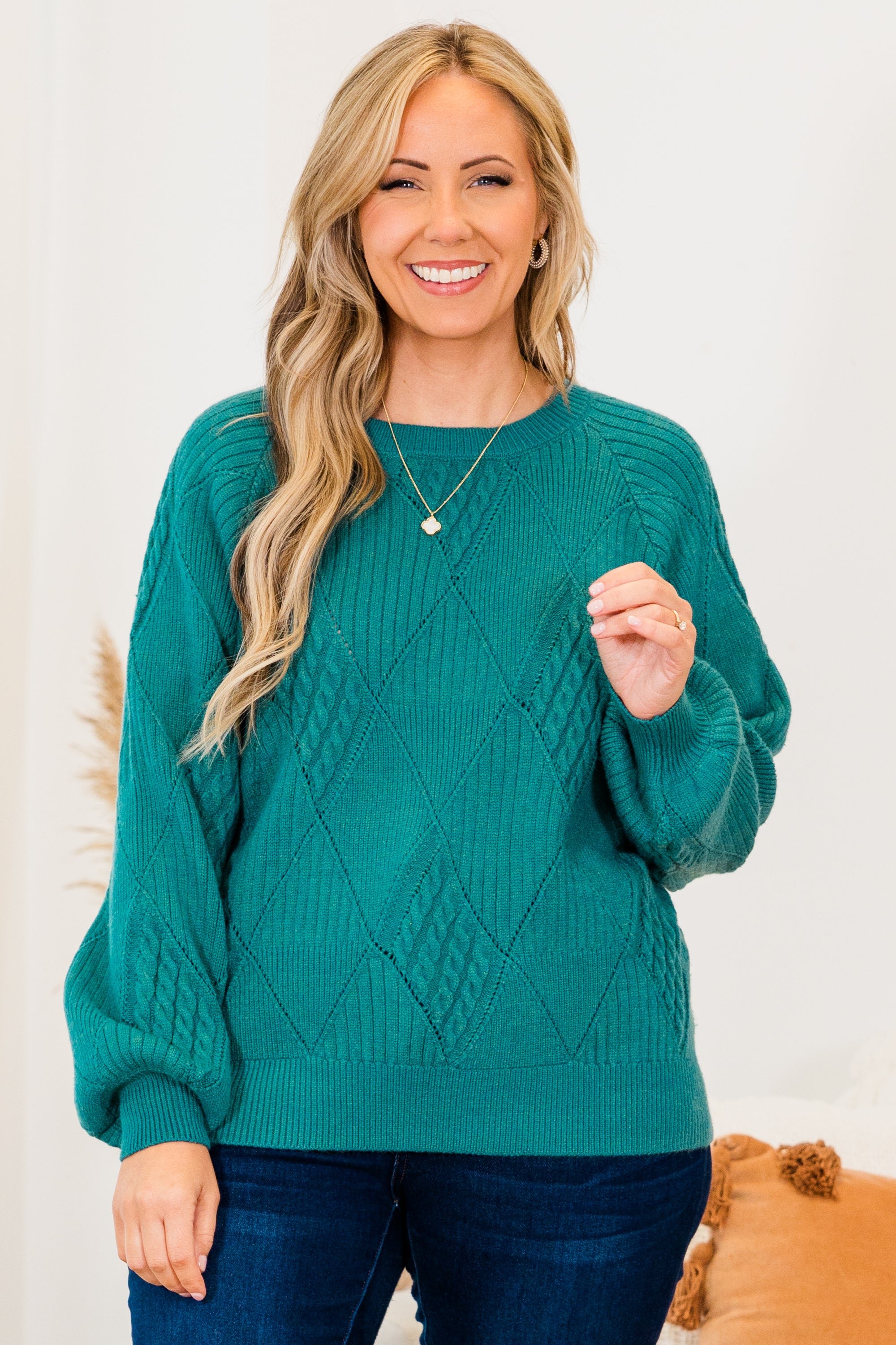 Open My Heart Sweater. Dark Turquoise