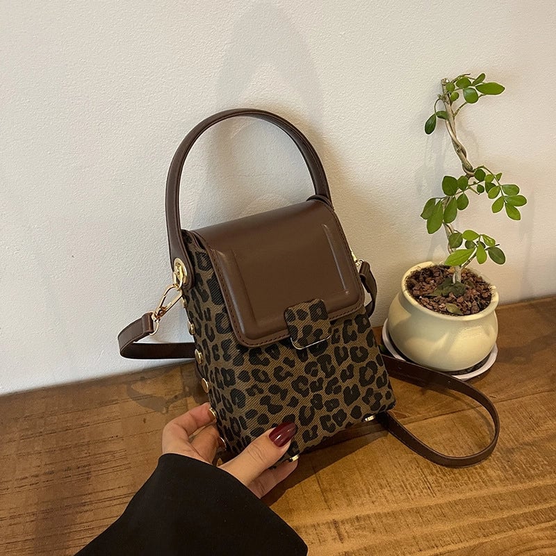 Women's Small Pu Leather Leopard Streetwear Square Magnetic Buckle Shoulder Bag Handbag Crossbody Bag