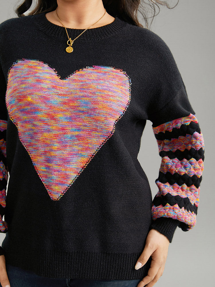 Heart Heather Patchwork Crew Neck Pullover