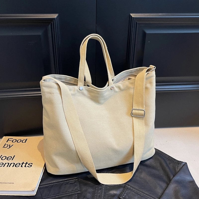 Women's Canvas Solid Color Classic Style Square Zipper Tote Bag