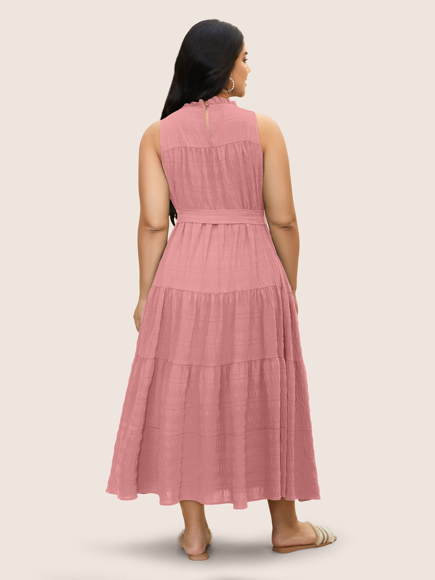 Plain Textured A-line Frill Trim Dress