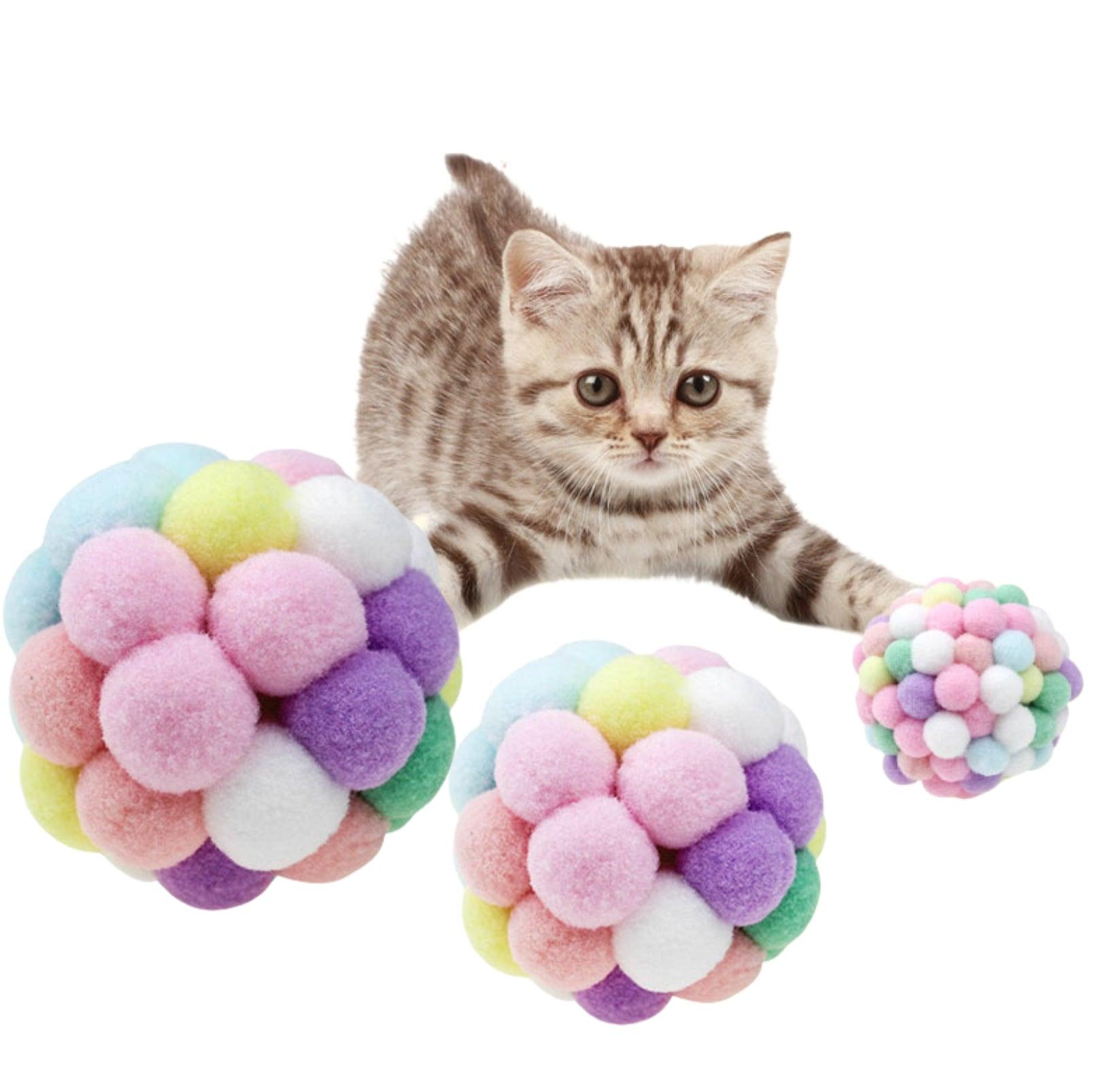 Colorful Plush Ball Cat Toys- Interactive Fun with Bells & Elastic