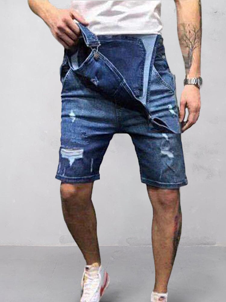 Torn Denim Overalls Shorts