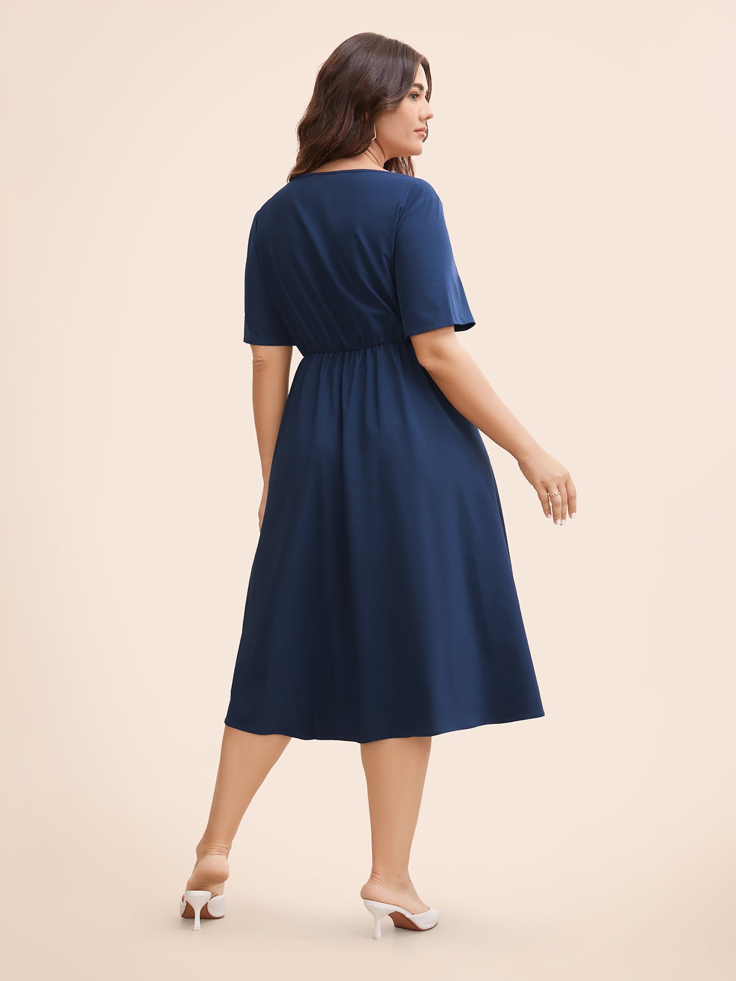 Solid Square Neck Pleated Midi Dress