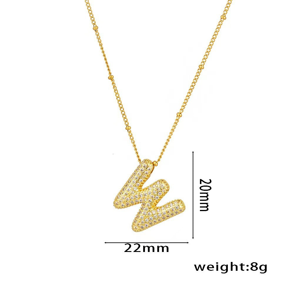 New Micro-Inlaid Zircon 26 Letter Pendant Necklace Copper Plated 18K Gold Fashionable And Classic