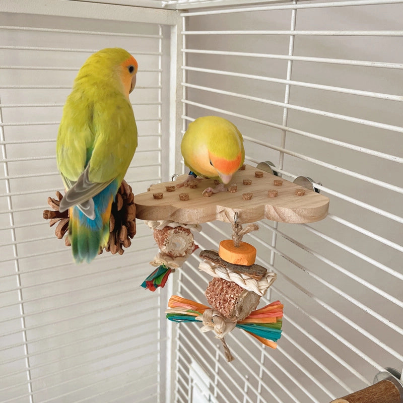 Parrot Toy Plug-out Platform Relief Entertainment Peony Xuanfeng Bird Toy Grinding Mouth Wooden Pine Nut Nibbling String Combination