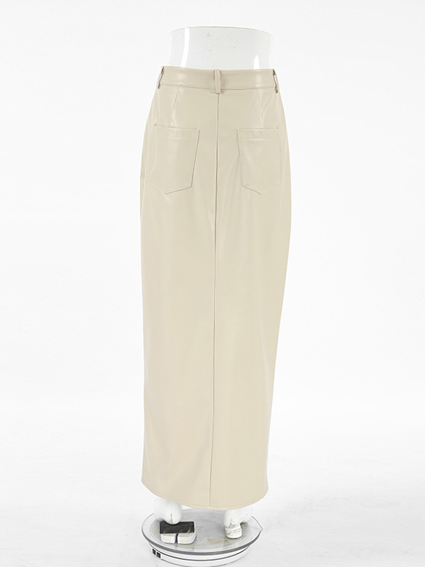 Bodycon High Waisted Pockets Solid Color Split-Front Split-Joint Velvet Skirts Bottoms
