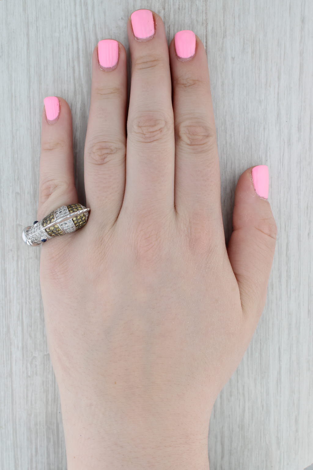 2.44ctw Yellow White Diamond Sapphire Fish Ring 18k White Gold Size 7.75