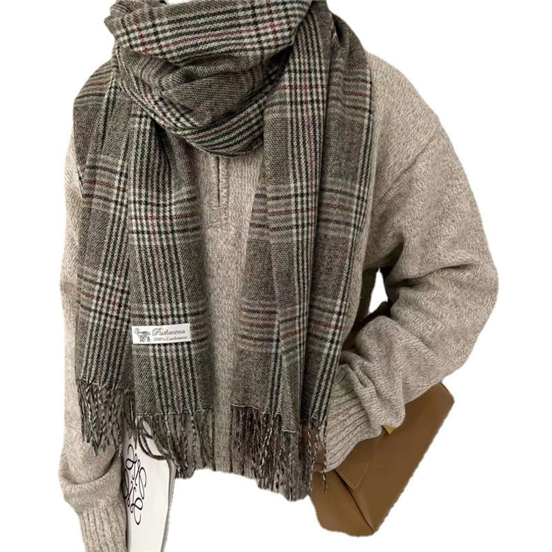 Women's Elegant Plaid Cotton Scarf