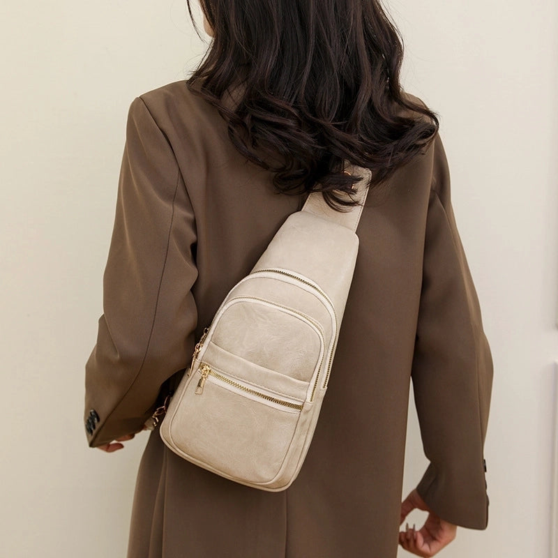Women's Pu Leather Solid Color Vintage Style Classic Style Square Zipper Crossbody Bag Fanny Pack