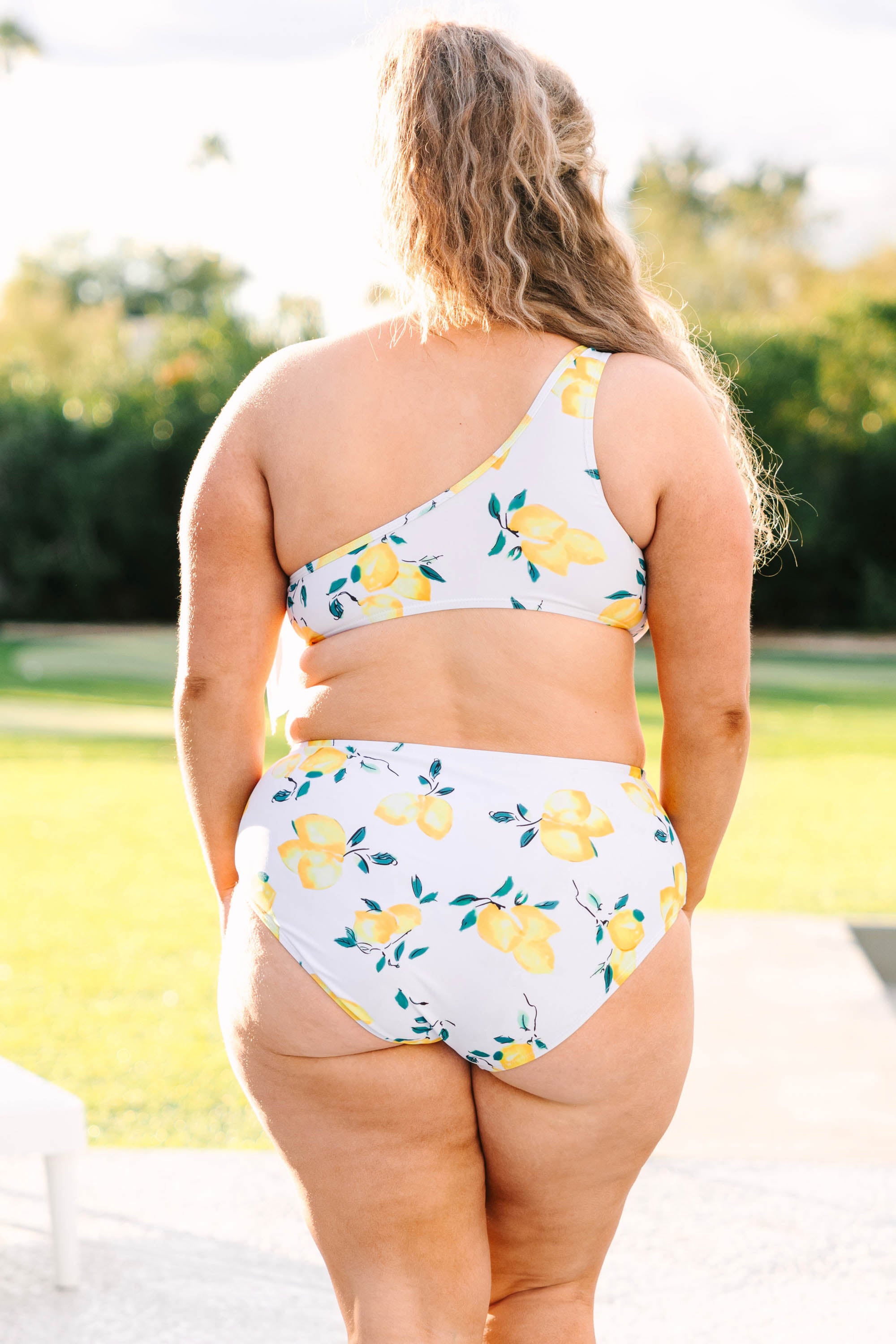 Let's Go Watch The Sunset Swim Top. Lemon Yellow