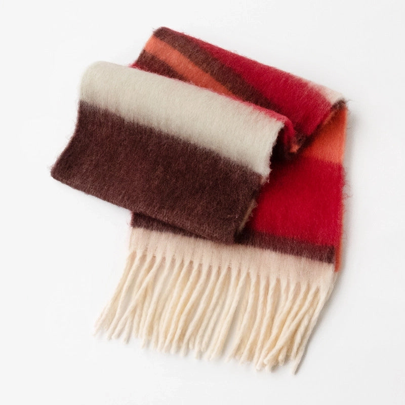 Maillard Plaid Scarf High-Grade Women's Autumn And Winter 2024 New Fluffy Large Brushed Shawl Thickened Warm Fashion