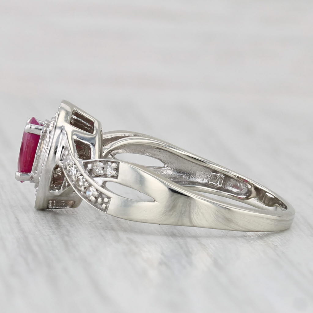 0.75ctw Oval Ruby Diamond Halo Ring 10k White Gold Size 7