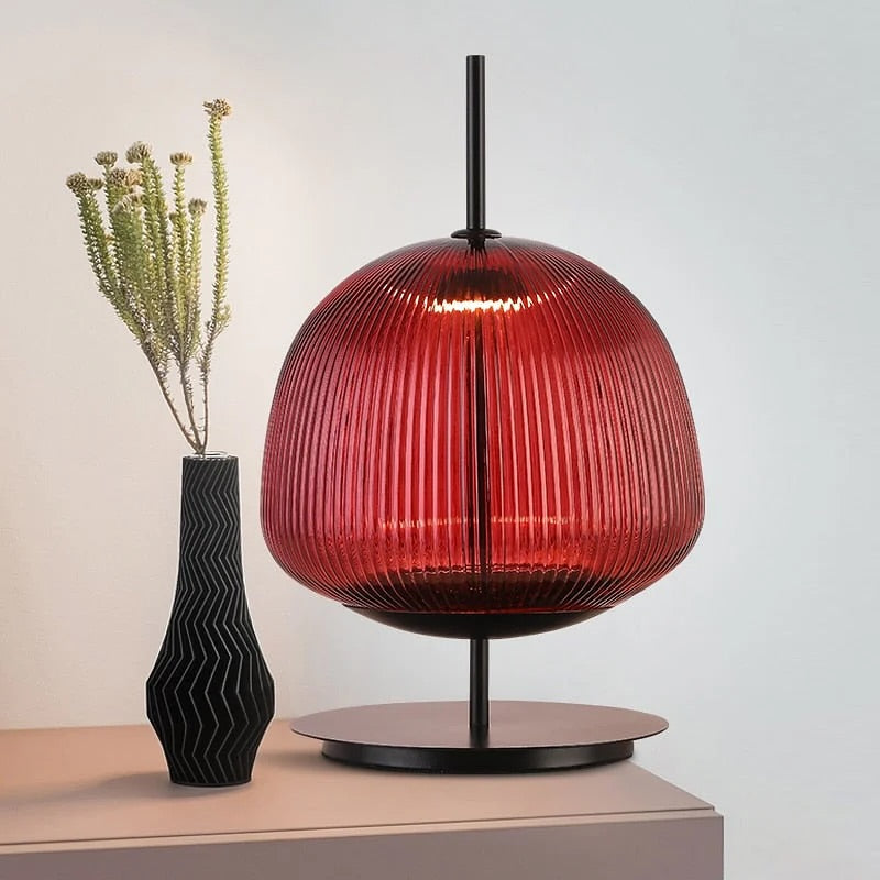 Ribbed Glass Table Lamp Red and Green