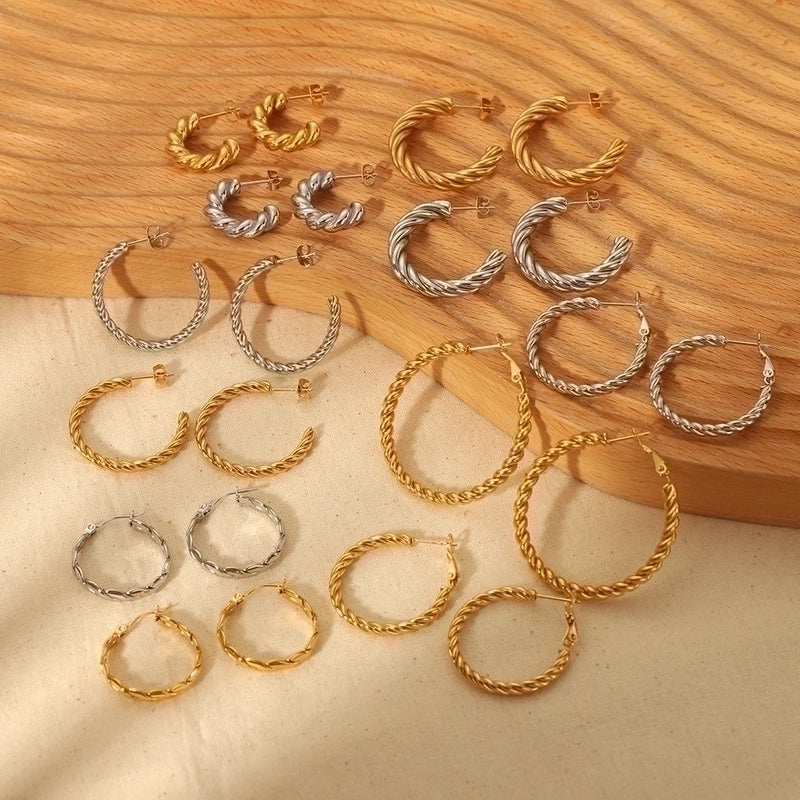 1 Pair Minimalist Circle Plating 304 Stainless Steel Hoop Earrings