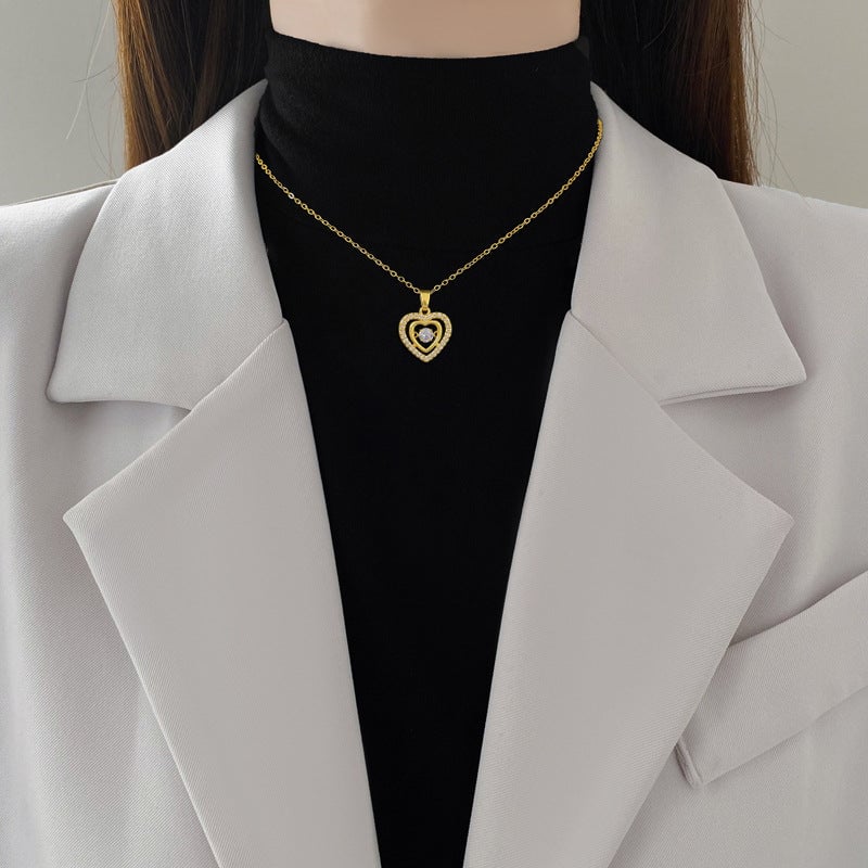 Love Double Layer Smart Gorgeous Full Diamond Necklace Women'S All-Match Clavicle Chain Titanium Steel Chain