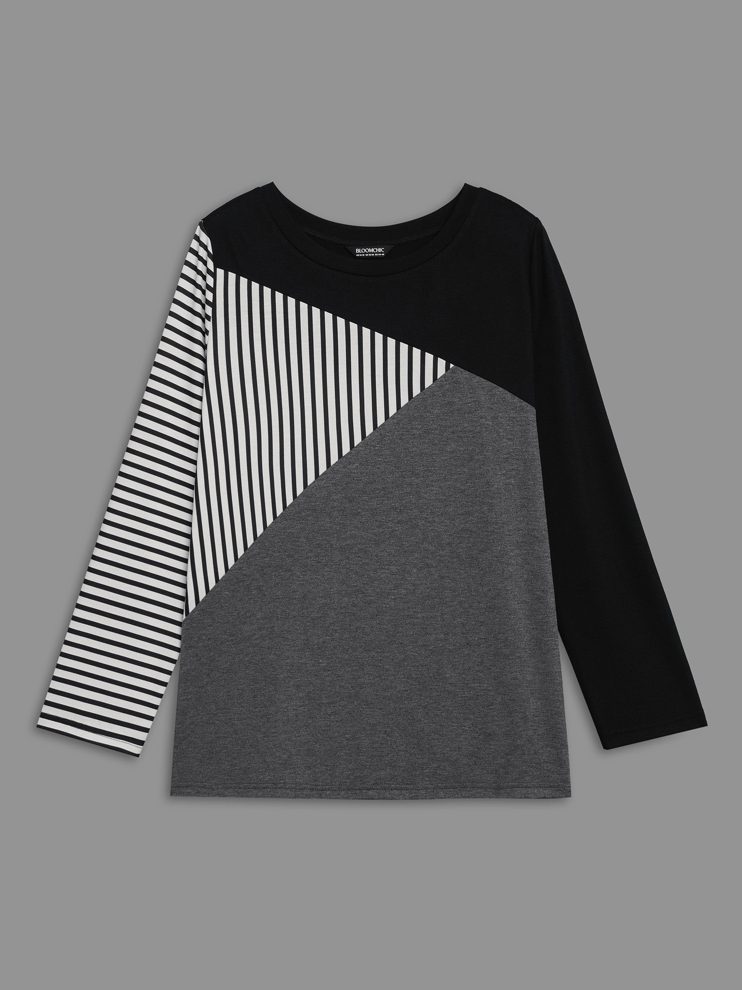 Crew Neck Striped Color Contrast Patchwork Top